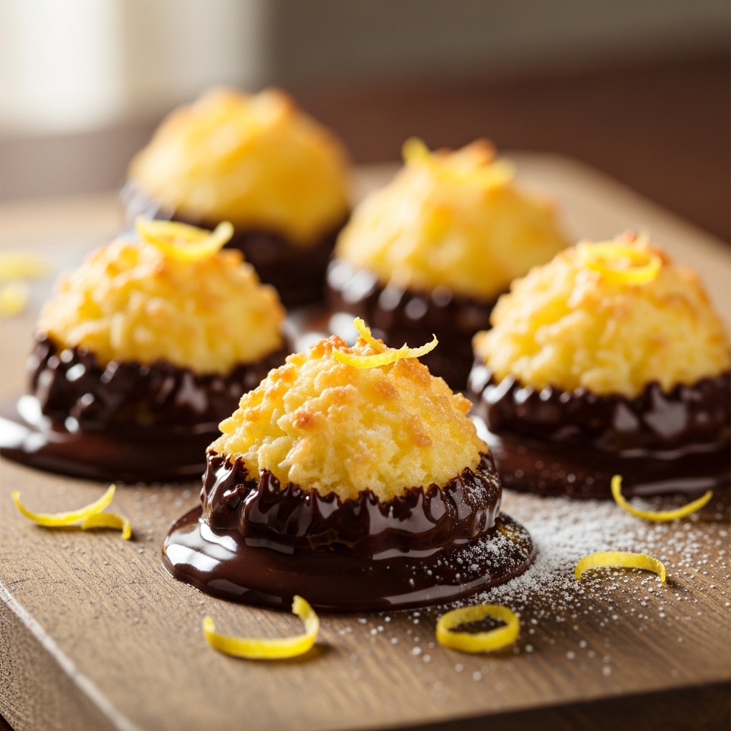 Chocolate Dipped Lemon Macaroons